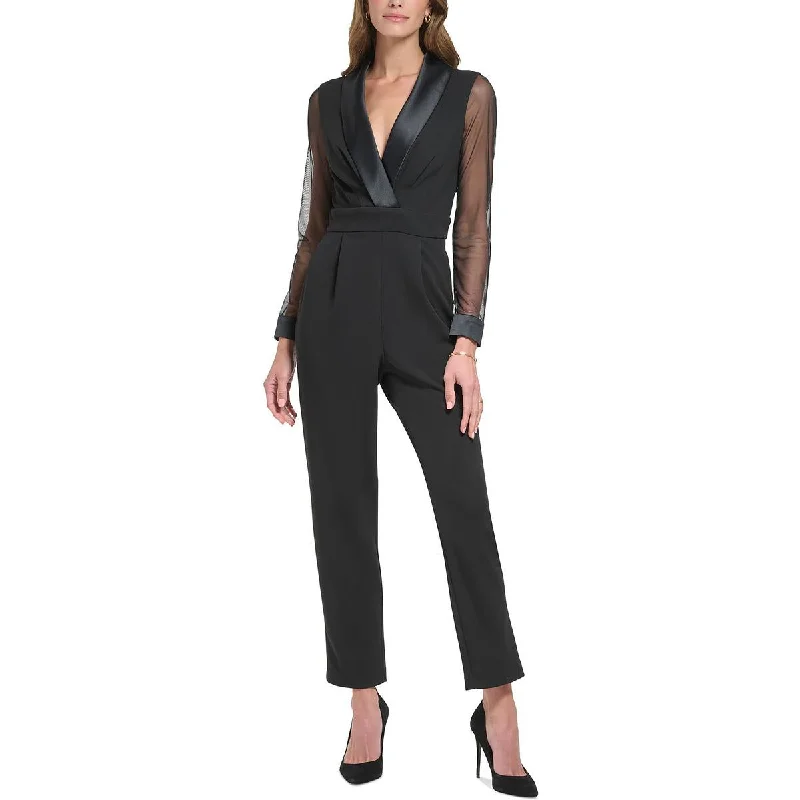 Jessica Howard Womens Petites Illusion Straight Leg Jumpsuit