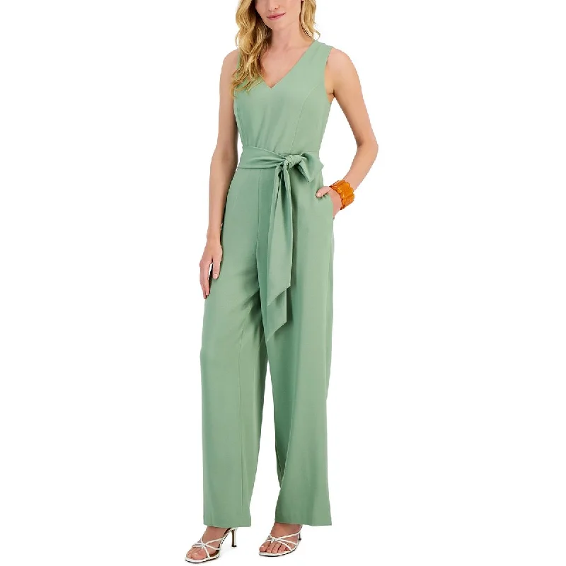 Kasper Womens Belted V-Neck Jumpsuit