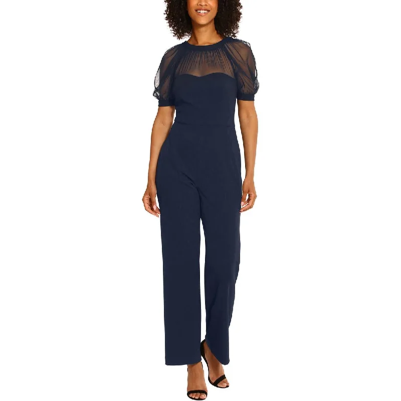 Maggy London Womens Mesh Puff Sleeve Jumpsuit