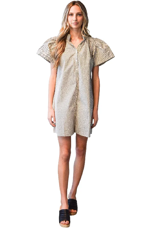 Never A Wallflower Elastic Collar Shift Dress in Small Check