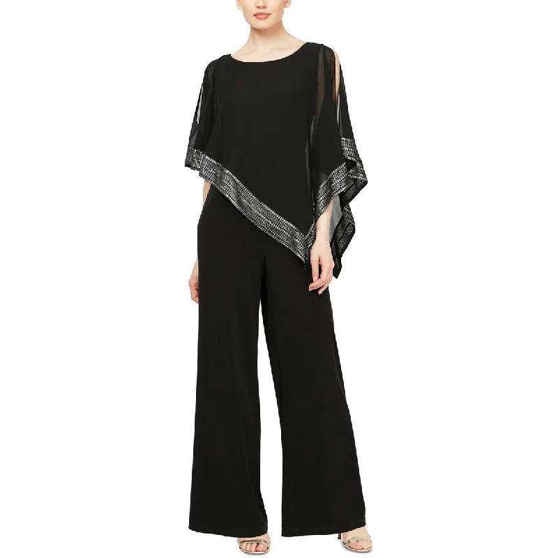 SLNY Womens Petites Chiffon Metallic Jumpsuit