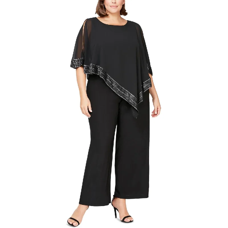 SLNY Womens Plus Chiffon Asymmetrical Jumpsuit