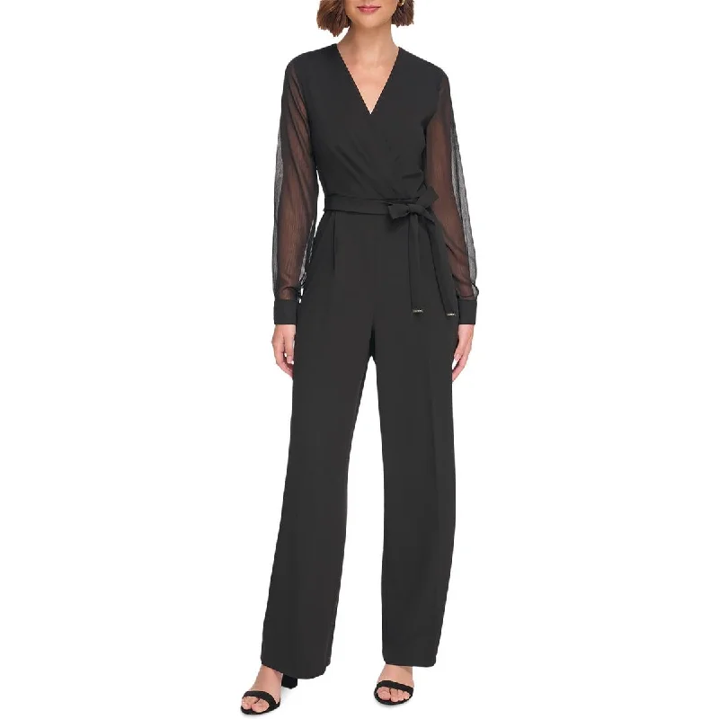 Tommy Hilfiger Womens Surplice Wide Leg Jumpsuit