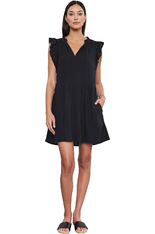 Velvet Grace Eyelet Dress in Black