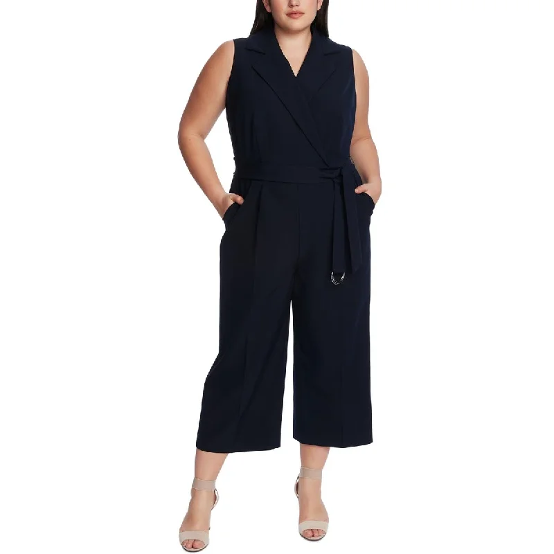 Vince Camuto Womens Belted Notch Collar Jumpsuit