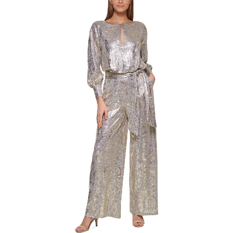 Vince Camuto Womens Petites Metallic Wide Leg Jumpsuit