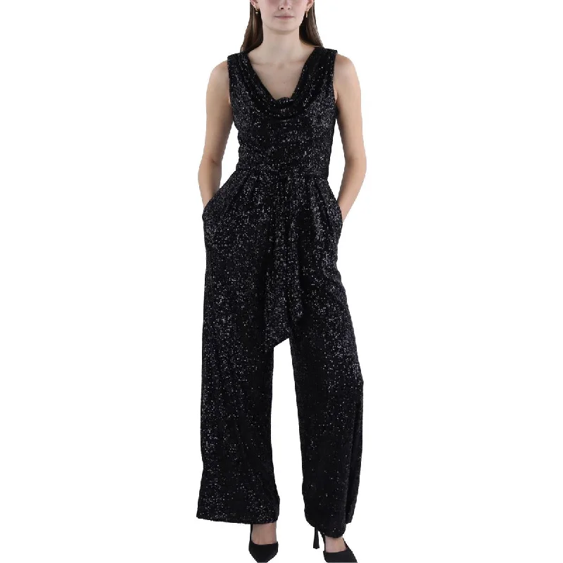 Vince Camuto Womens Sequin Cowl Neck Jumpsuit