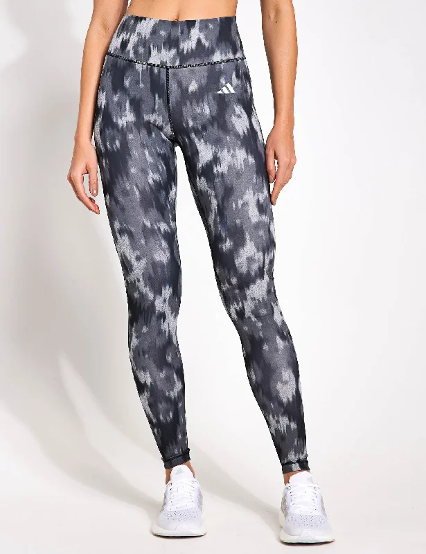 Optime Essentials Allover Print Flower Tie-Dye Leggings - Black/Grey Five