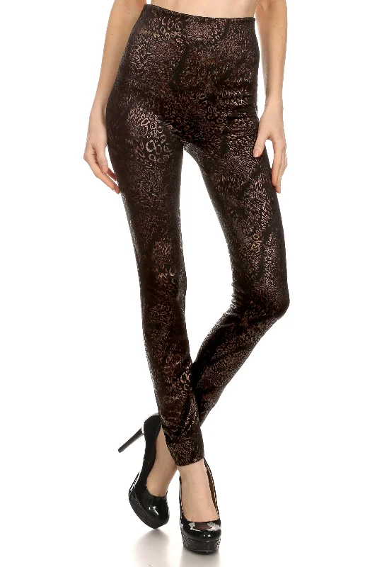 Metallic Etched High Rise Fleece Lined Leggings