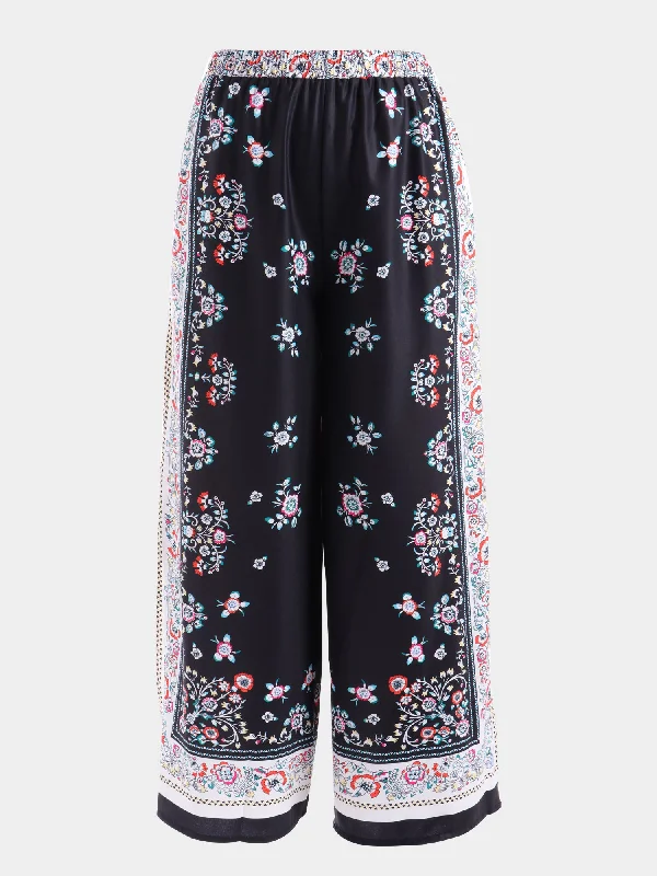 Midsize Ethnic Art Motif Wide-Leg Pants