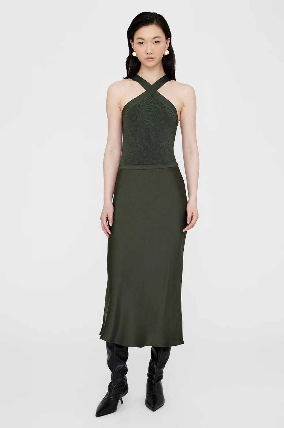 Anine Bing - Dark Olive Bar Silk Skirt