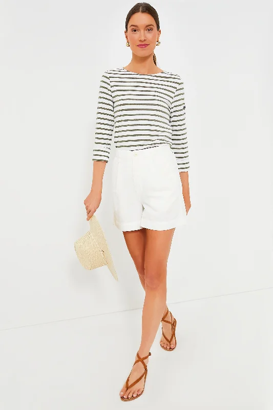 Ecru Twill Pleated Short