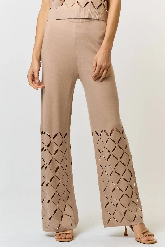 Cut Out Detail Sweater Pants In Taupe