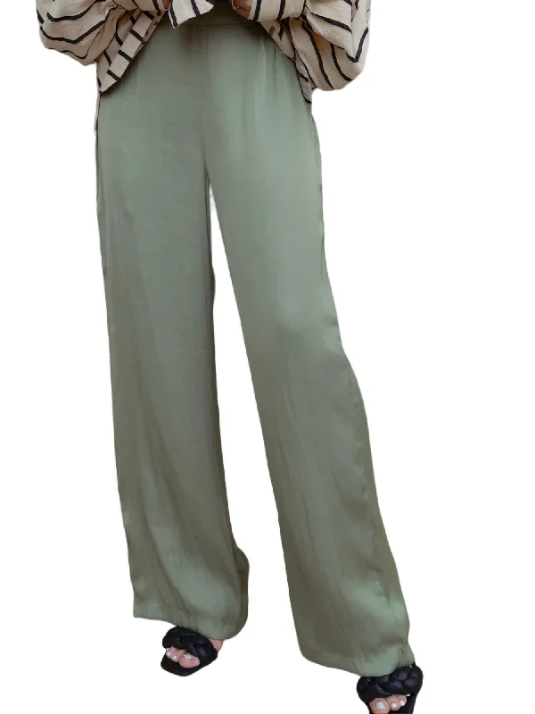 Rue Satin Pants In Olive