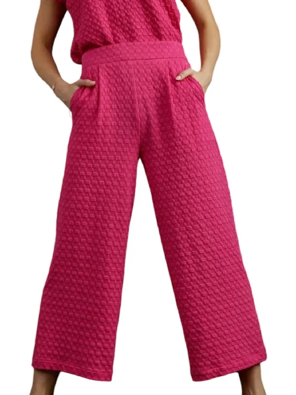 Square Jacquard Wide Pants In Hot Pink